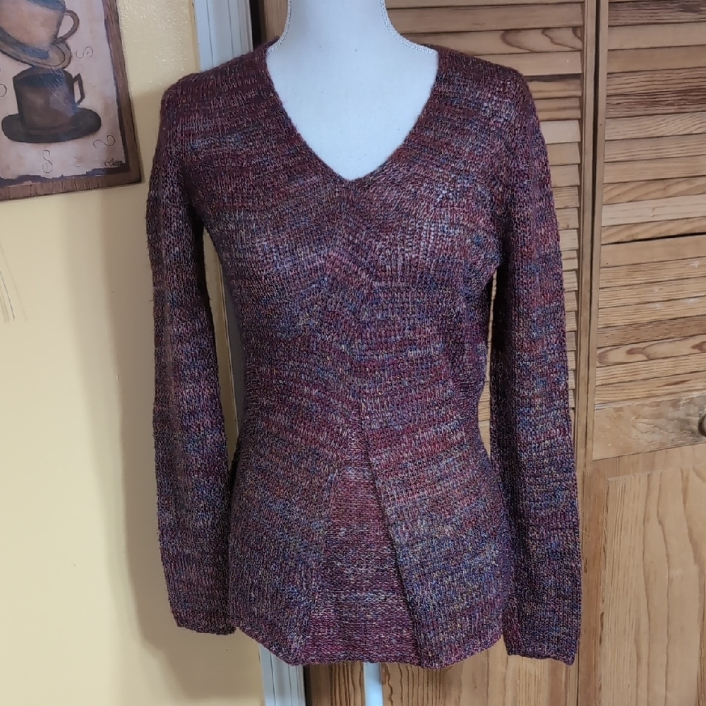 Coldwater Creek Burgundy Mohair Wool Blend V-Neck Long Sleeve Sweater L 14 - 16